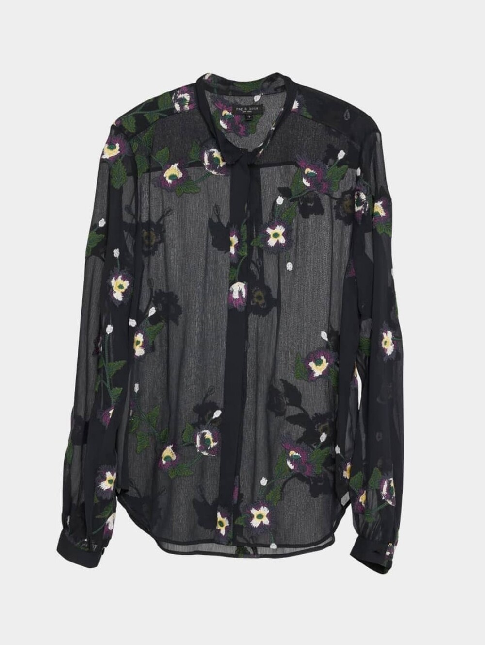 RAG & BONE Stevie Sheer Floral Embroidered Button-Front Shirt | SZ S